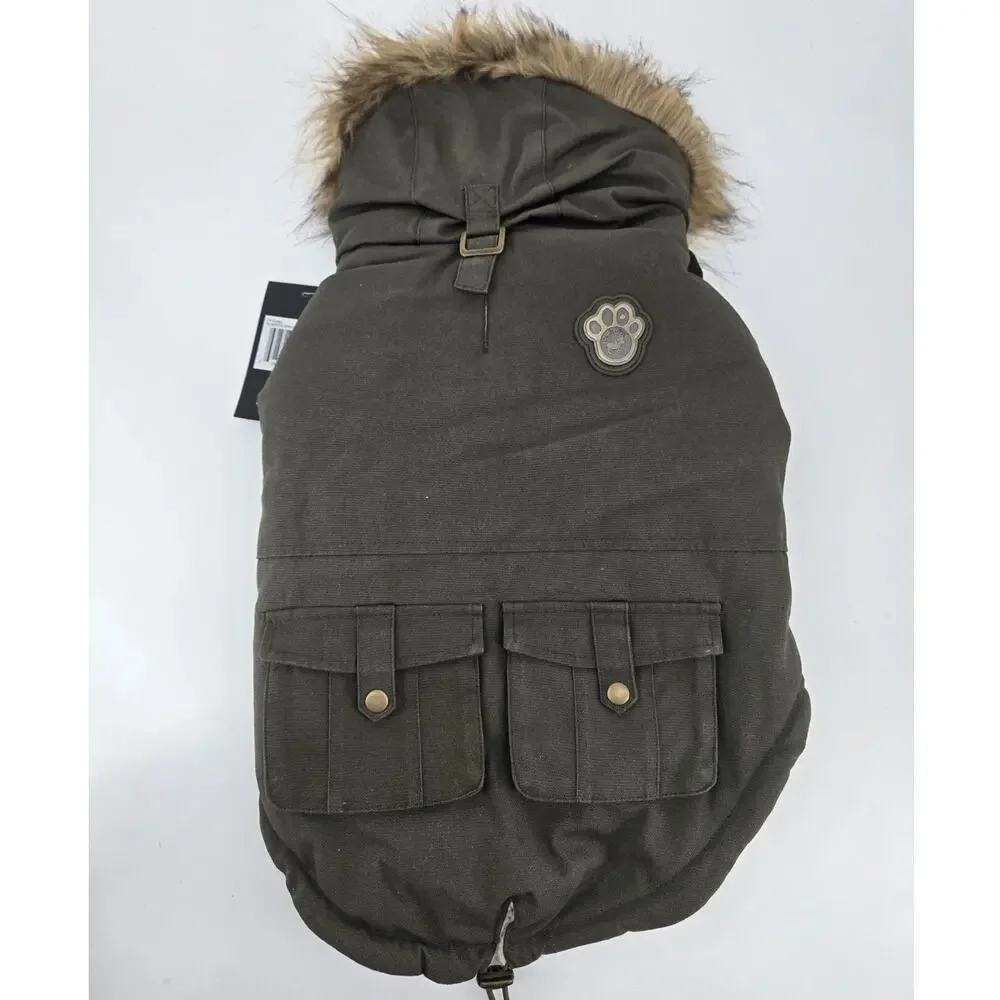 Canada Pooch Faux Fur Trim Sherpa Alaska Parka Army Green Dog Jacket Sz 16 NEW